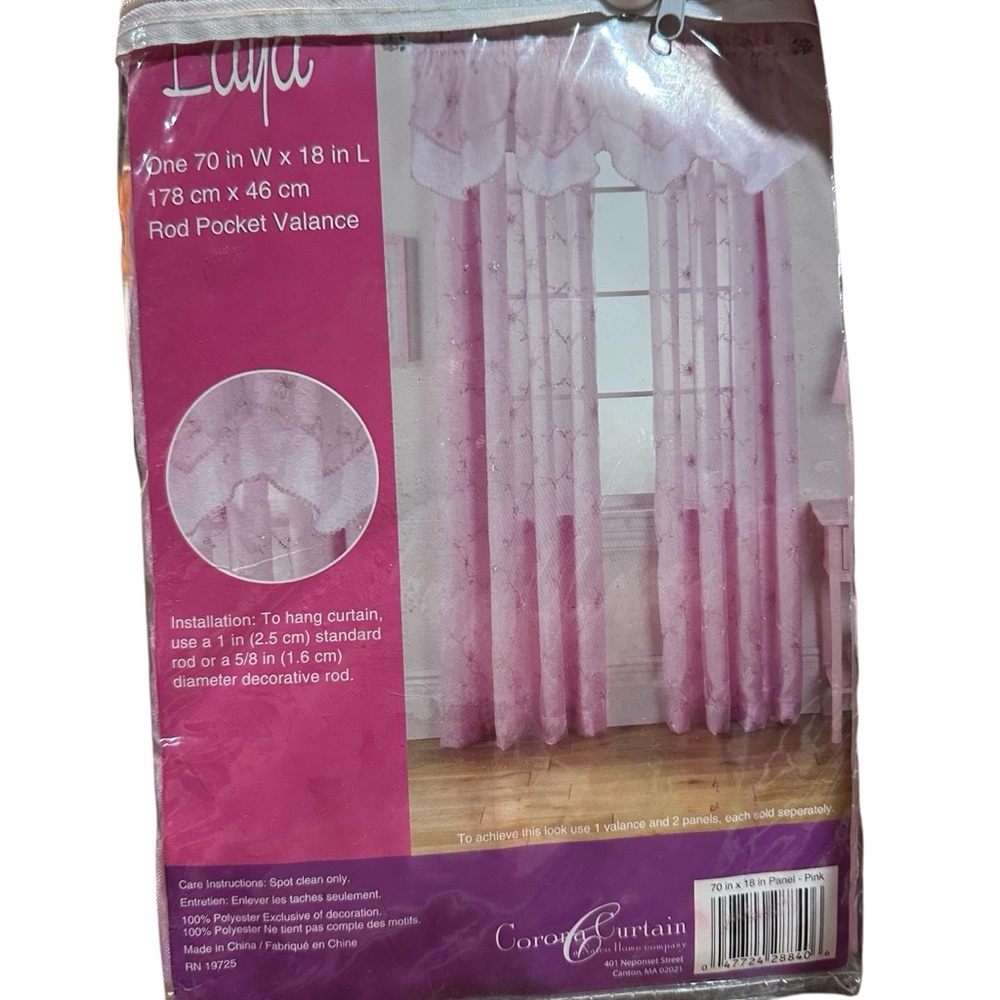 Laya Pink Rod Pocket Valance – 70” x 18” – Sheer Decorative Window‎ Topper